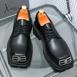 Xajzpa - New Black Loafers Platform Men Shoes Round Toe Solid Lace-Up Size 38-45 Free Shipping Mens