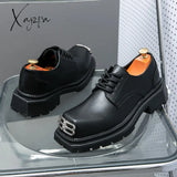 Xajzpa - New Black Loafers Platform Men Shoes Round Toe Solid Lace-Up Size 38-45 Free Shipping Mens