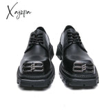 Xajzpa - New Black Loafers Platform Men Shoes Round Toe Solid Lace-Up Size 38-45 Free Shipping Mens