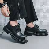 Xajzpa - New Black Loafers Platform Men Shoes Round Toe Solid Lace-Up Size 38-45 Free Shipping Mens