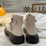 Xajzpa - New Black White Women’s Winter Short Boots Velvet Chelsea Lolita Mid Calf Platform Ankle