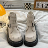 Xajzpa - New Black White Women's Winter Short Boots Velvet Chelsea Lolita Mid Calf Platform Ankle Rubber Kawaii Designer Flat Korean