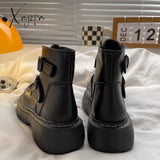 Xajzpa - New Black White Women’s Winter Short Boots Velvet Chelsea Lolita Mid Calf Platform Ankle
