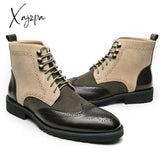 Xajzpa - New Block Men’s Boots Square Toe Lace-Up Short Mixed Color Handmade Men Botas De Hombre