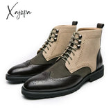 Xajzpa - New Block Men’s Boots Square Toe Lace-Up Short Mixed Color Handmade Men Botas De Hombre