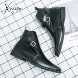 Xajzpa - New Boots For Men High Quality Black Brown Red Buckle Business Boot Vintage Casual Classic