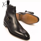 Xajzpa - New Boots For Men High Quality Black Brown Red Buckle Business Boot Vintage Casual Classic