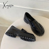 Xajzpa - New Boussac Black Punk Platform Women Loafers Round Toe Chunky Heel Vintage Shoes Slip On