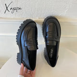 Xajzpa - New Boussac Black Punk Platform Women Loafers Round Toe Chunky Heel Vintage Shoes Slip On