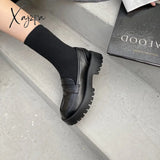 Xajzpa - New Boussac Black Punk Platform Women Loafers Round Toe Chunky Heel Vintage Shoes Slip On