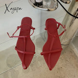 Xajzpa - New Brand Women Sandal Fashion Narrow Band Flat Heel Ladies Gladiator Shoes Pointed Toe