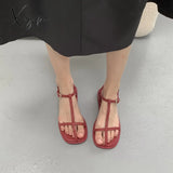 Xajzpa - New Brand Women Sandal Fashion Narrow Band Flat Heel Ladies Gladiator Shoes Pointed Toe