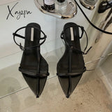 Xajzpa - New Brand Women Sandal Fashion Narrow Band Flat Heel Ladies Gladiator Shoes Pointed Toe