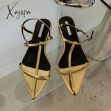 Xajzpa - New Brand Women Sandal Fashion Narrow Band Flat Heel Ladies Gladiator Shoes Pointed Toe