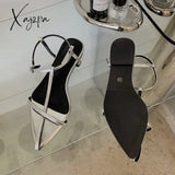 Xajzpa - New Brand Women Sandal Fashion Narrow Band Flat Heel Ladies Gladiator Shoes Pointed Toe