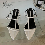 Xajzpa - New Brand Women Sandal Fashion Narrow Band Flat Heel Ladies Gladiator Shoes Pointed Toe