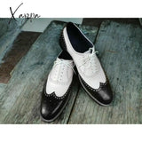 Xajzpa - New Brogue Shoes For Men Mixed Colors Square Toe Black White Spring Autumn Handmade