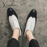 Xajzpa - New Brogue Shoes For Men Mixed Colors Square Toe Black White Spring Autumn Handmade