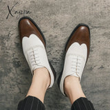 Xajzpa - New Brogue Shoes For Men Mixed Colors Square Toe Black White Spring Autumn Handmade