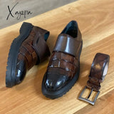 Xajzpa - New Brown Loafers Buckle Strap Round Toe Shoes For Men Wedding Black Pu Dress Free