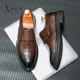 Xajzpa - New Brown Loafers Buckle Strap Round Toe Shoes For Men Wedding Black Pu Dress Free