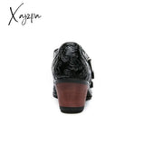 Xajzpa - New Brown Loafers Casual Shoes Decorative Pattern Double Buckle Thick Heel Breathable