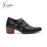 Xajzpa - New Brown Loafers Casual Shoes Decorative Pattern Double Buckle Thick Heel Breathable