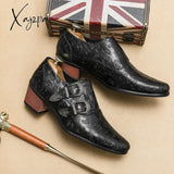 Xajzpa - New Brown Loafers Casual Shoes Decorative Pattern Double Buckle Thick Heel Breathable