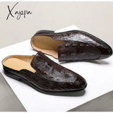 Xajzpa - New Brown Men Slippers Outside Men Shoes British Style Black Size 38-46 Handmade Free Shipping Zapatillas De Casa Verano Hombre