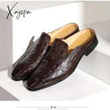 Xajzpa - New Brown Men Slippers Outside Shoes British Style Black Size 38-46 Handmade Free Shipping