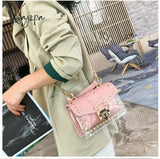 Xajzpa - New Chains Rivet Women Handbags Small White Black Pink Yellow Blue Pvc Hasp Summer Soft