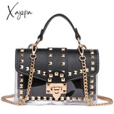 Xajzpa - New Chains Rivet Women Handbags Small White Black Pink Yellow Blue Pvc Hasp Summer Soft