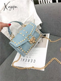 Xajzpa - New Chains Rivet Women Handbags Small White Black Pink Yellow Blue Pvc Hasp Summer Soft