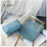 Xajzpa - New Chains Rivet Women Handbags Small White Black Pink Yellow Blue Pvc Hasp Summer Soft