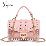 Xajzpa - New Chains Rivet Women Handbags Small White Black Pink Yellow Blue Pvc Hasp Summer Soft