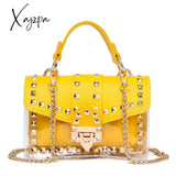 Xajzpa - New Chains Rivet Women Handbags Small White Black Pink Yellow Blue Pvc Hasp Summer Soft