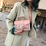 Xajzpa - New Chains Rivet Women Handbags Small White Black Pink Yellow Blue Pvc Hasp Summer Soft