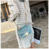 Xajzpa - New Chains Rivet Women Handbags Small White Black Pink Yellow Blue Pvc Hasp Summer Soft