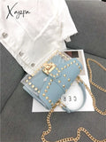 Xajzpa - New Chains Rivet Women Handbags Small White Black Pink Yellow Blue Pvc Hasp Summer Soft