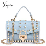 Xajzpa - New Chains Rivet Women Handbags Small White Black Pink Yellow Blue Pvc Hasp Summer Soft