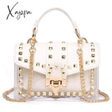 Xajzpa - New Chains Rivet Women Handbags Small White Black Pink Yellow Blue Pvc Hasp Summer Soft