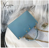 Xajzpa - New Chains Rivet Women Handbags Small White Black Pink Yellow Blue Pvc Hasp Summer Soft