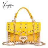 Xajzpa - New Chains Rivet Women Handbags Small White Black Pink Yellow Blue Pvc Hasp Summer Soft