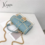 Xajzpa - New Chains Rivet Women Handbags Small White Black Pink Yellow Blue Pvc Hasp Summer Soft