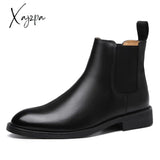 Xajzpa - New Chelsea Boots For Men Black Low-Heeled Business Round Toe Slip-On Shoes With Free