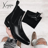 Xajzpa - New Chelsea Boots for Men Black Low-heeled Business Round Toe Slip-on Shoes for Men with Free Shipping  Mens Ankle Boots