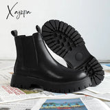 Xajzpa - New Chelsea Boots For Men High Top Smoke Split Leather Ankle Round Toe Slip-On Size 38-48