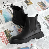 Xajzpa - New Chelsea Boots For Men High Top Smoke Split Leather Ankle Round Toe Slip-On Size 38-48