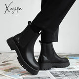 Xajzpa - New Chelsea Boots For Men High Top Smoke Split Leather Ankle Round Toe Slip-On Size 38-48