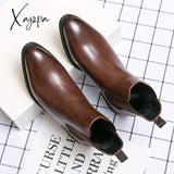 Xajzpa - New Chelsea Boots Men Shoes Pu Brown Fashion Versatile Business Casual British Style